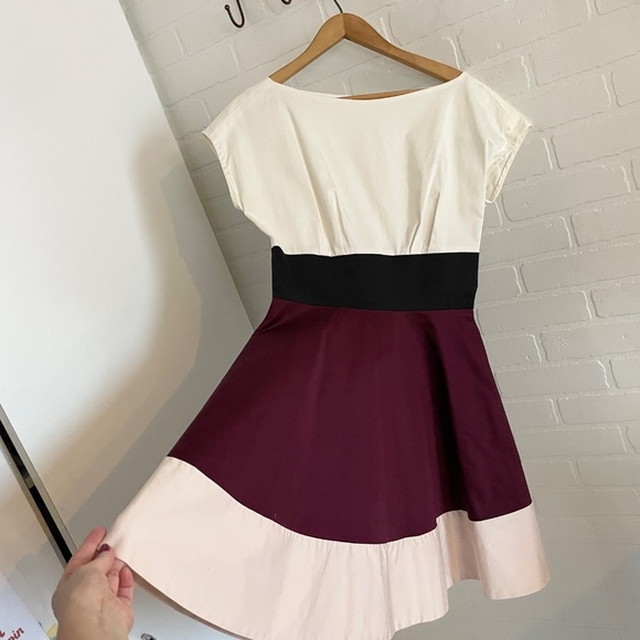 Kate Spade Fiorella Mini Dress Pockets A-line Burgundy Cream Preppy Retro Sz 2 - Picture 4 of 15